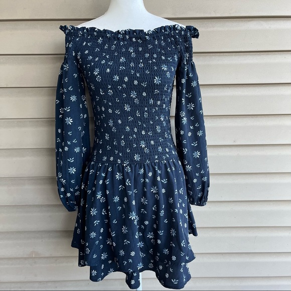 entro Dresses & Skirts - •Entro•  Smocked Bodice Drop Waist Off the Shoulder Dress - Size Large